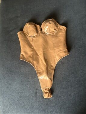House of CB Shiny Tan Strapless Bustier Bodysuit